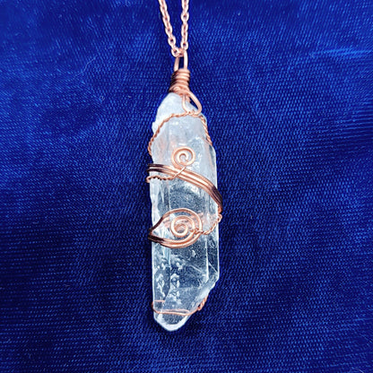 Raw Quartz Crystal Point Pendant – Copper Wire Wrapped Necklace, Handmade - Ethereal Essentials