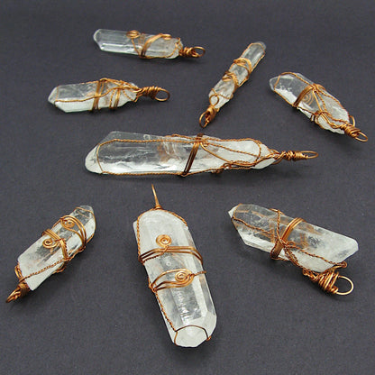 Raw Quartz Crystal Point Pendant – Copper Wire Wrapped Necklace, Handmade - Ethereal Essentials