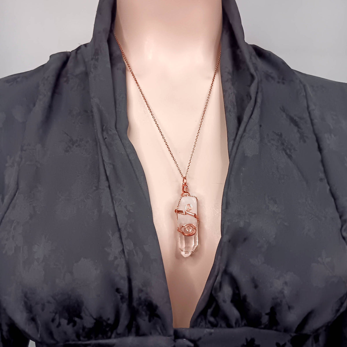 Raw Quartz Crystal Point Pendant – Copper Wire Wrapped Necklace, Handmade - Ethereal Essentials