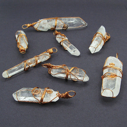 Raw Quartz Crystal Point Pendant – Copper Wire Wrapped Necklace, Handmade - Ethereal Essentials