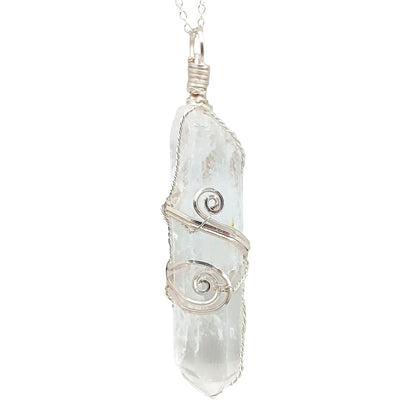 Raw Quartz Crystal Point Pendant – Silver-Plated Wire Wrapped Necklace, Handmade