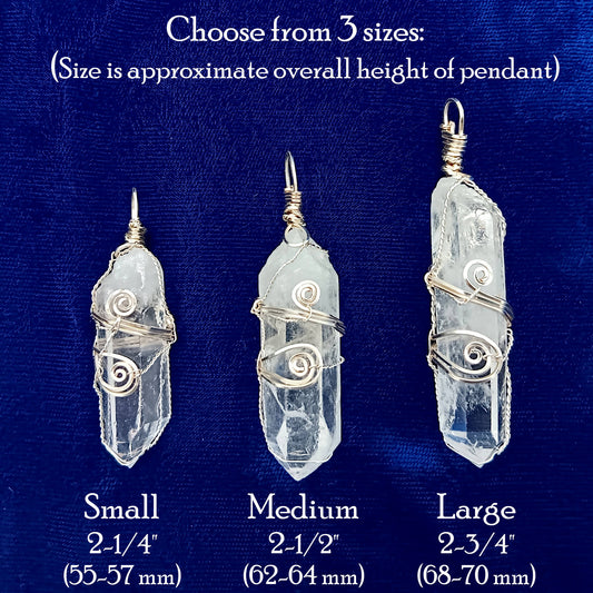 Raw Quartz Crystal Point Pendant – Silver-Plated Wire Wrapped Necklace, Handmade