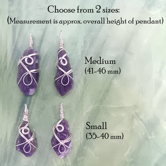 Raw Amethyst Crystal Point Pendant – Handmade Silver-Plated Wire Wrapped Necklace