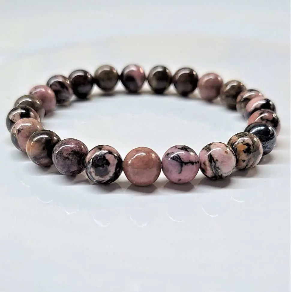 Rhodonite Round Bead Bracelet - Anxiety Calmer Sacred Crystals