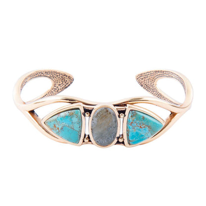 Gray Labradorite and Blue Turquoise Golden Cuff Bracelet