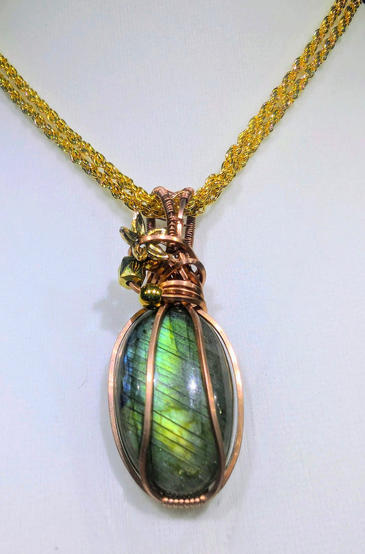 Raw Copper Labradorite Beaded Pendant Necklace