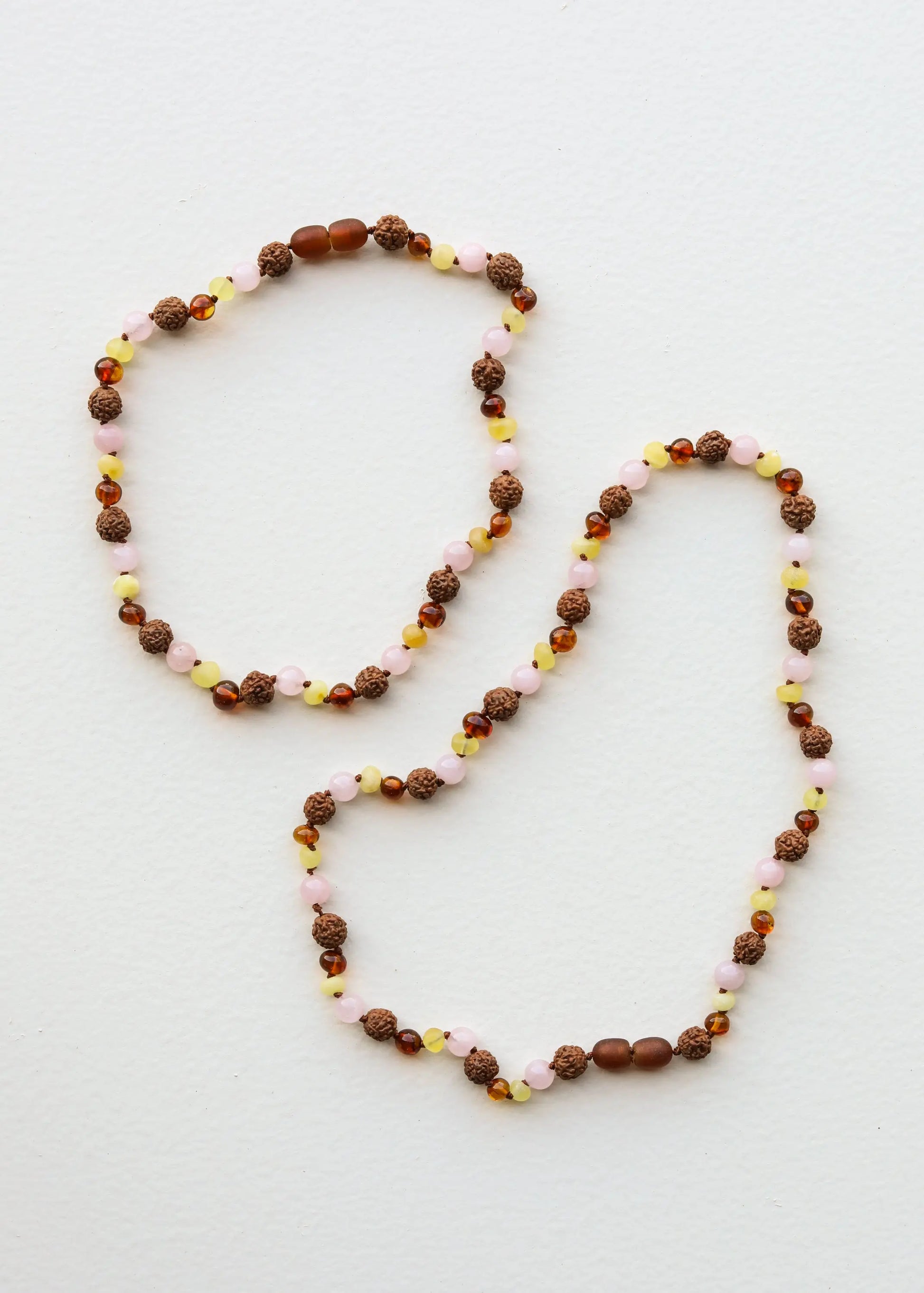Cognac Baltic Sea Amber + Rudraksha || Rose Quartz || Necklace Set CanyonLeaf