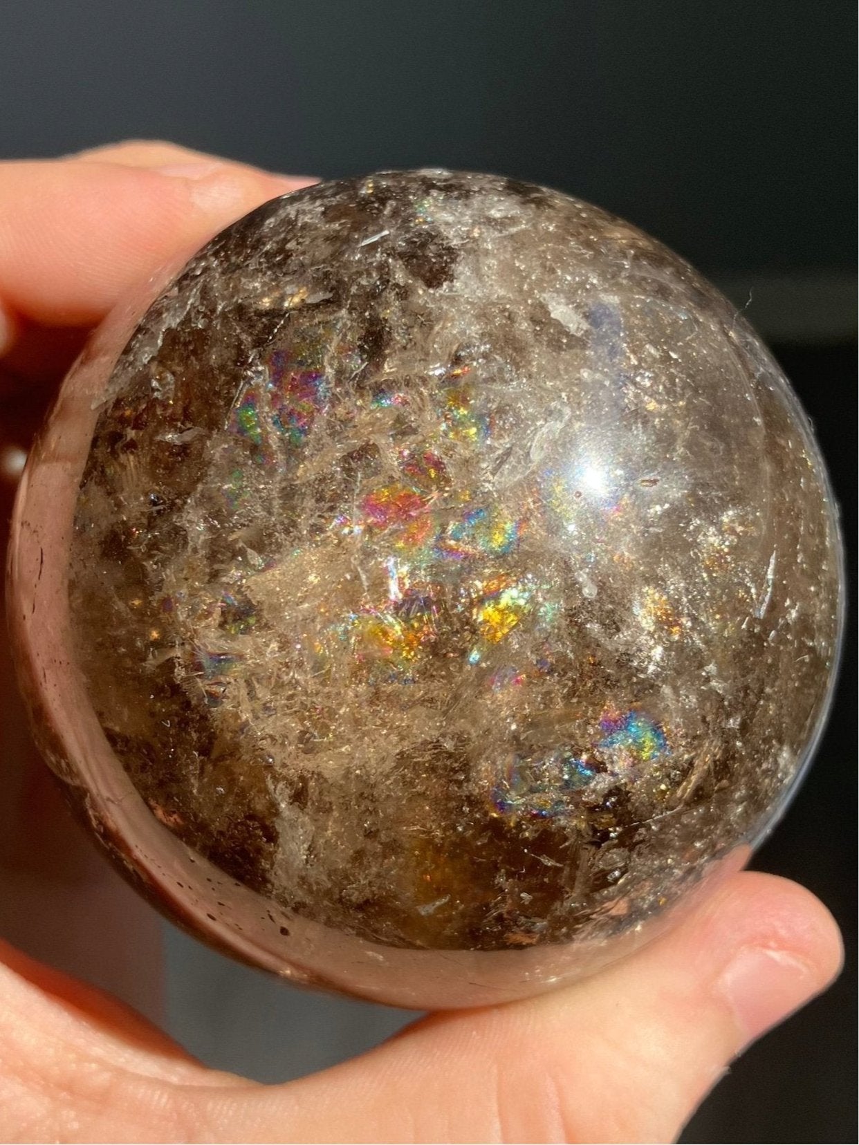 Smoky Quartz Sphere – 65mm with Stunning Rainbows
