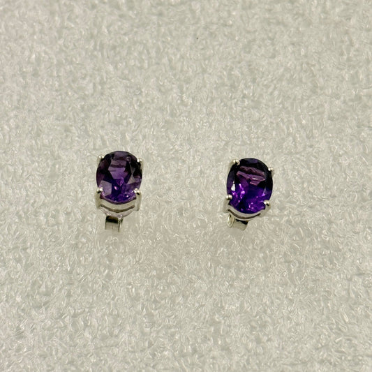 Sterling Silver Oval Amethyst Post Earrings Size 3 - Ethereal Essentials