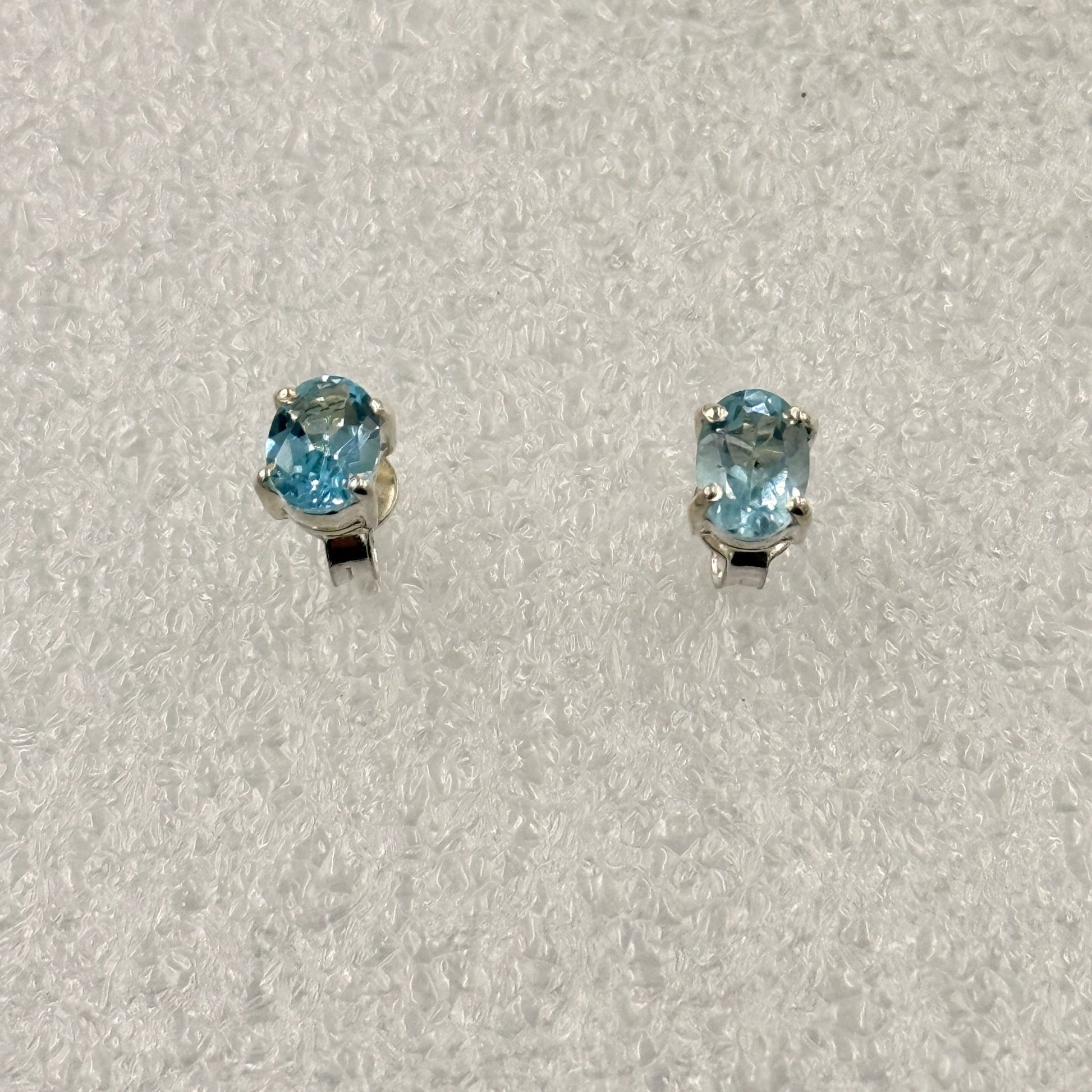 Sterling Silver Oval Aquamarine Post Earrings Size 2 - Ethereal Essentials