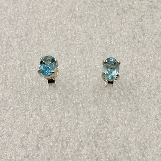 Sterling Silver Oval Aquamarine Post Earrings Size 2 - Ethereal Essentials