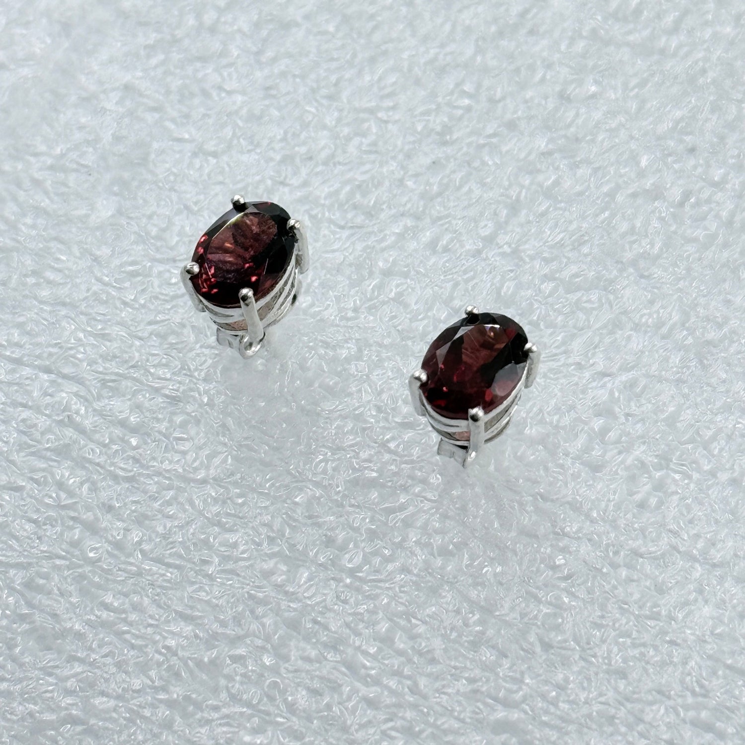 Sterling Silver Oval Garnet Post Earrings Size 1 - Ethereal Essentials