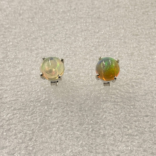 Sterling Silver Round Ethiopian Opal Post Earrings - Ethereal Essentials