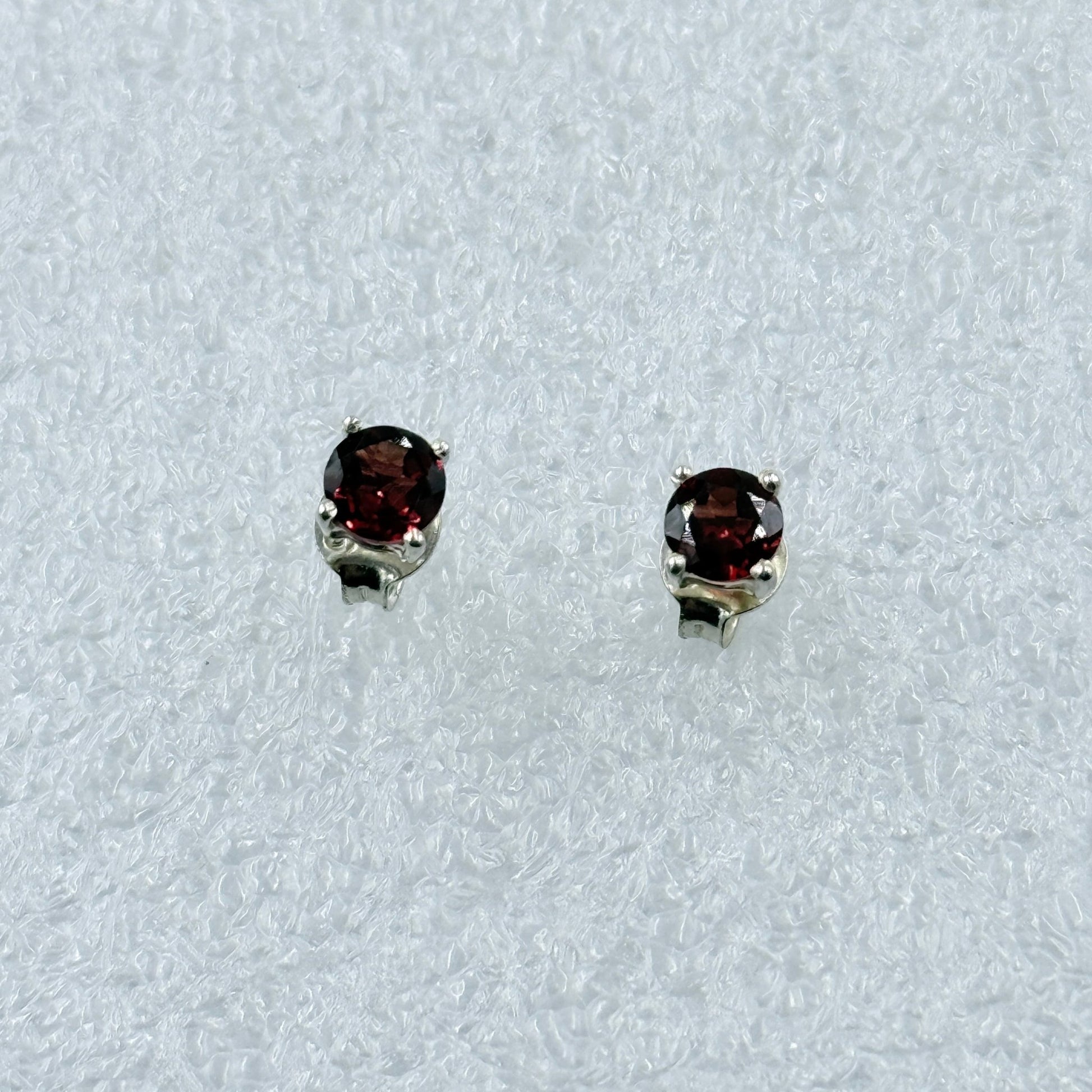 Sterling Silver Round Garnet Post Earrings Size 3 - Ethereal Essentials