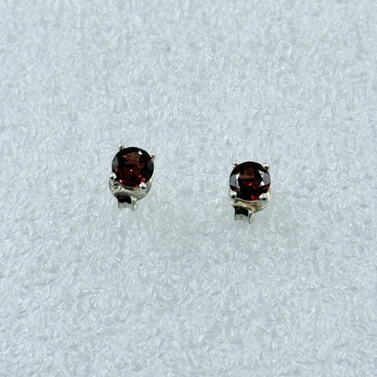 Sterling Silver Round Garnet Post Earrings Size 3 - Ethereal Essentials