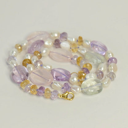 Mixed Gemstone Candy Necklace: Hand-Knotted Ametrine & Citrine