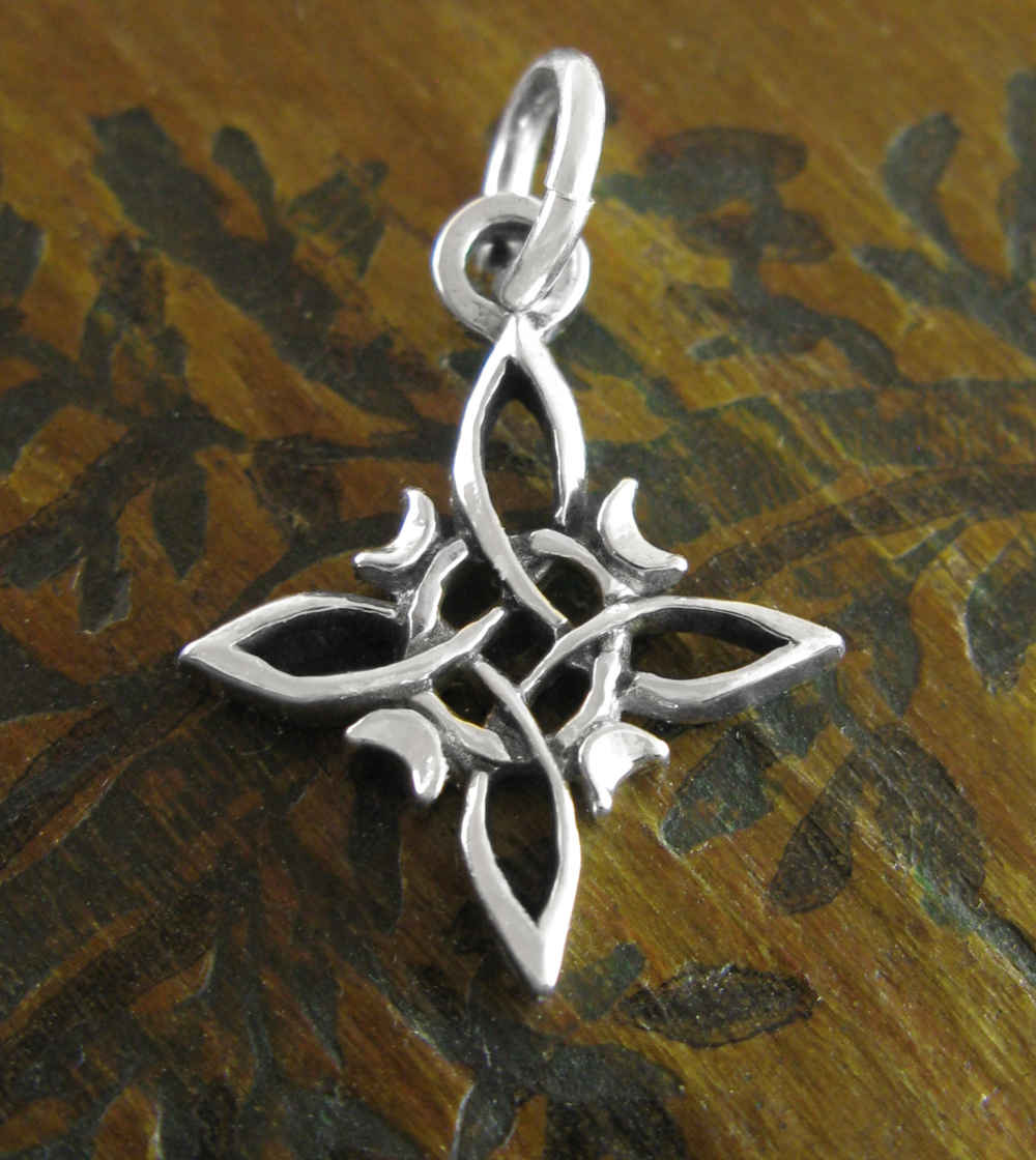 Tiny Witch's Knot With Four Crescent Moons Charm Pendant, Handmade - Ethereal Essentials