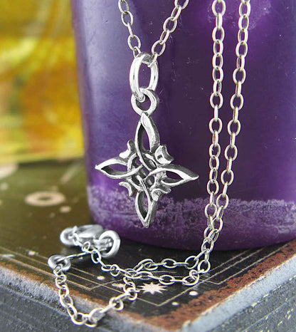 Tiny Witch's Knot With Four Crescent Moons Charm Pendant, Handmade - Ethereal Essentials
