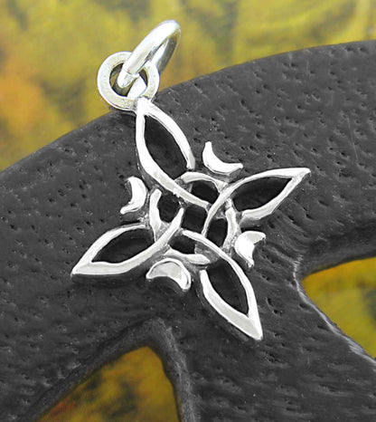 Tiny Witch's Knot With Four Crescent Moons Charm Pendant, Handmade - Ethereal Essentials