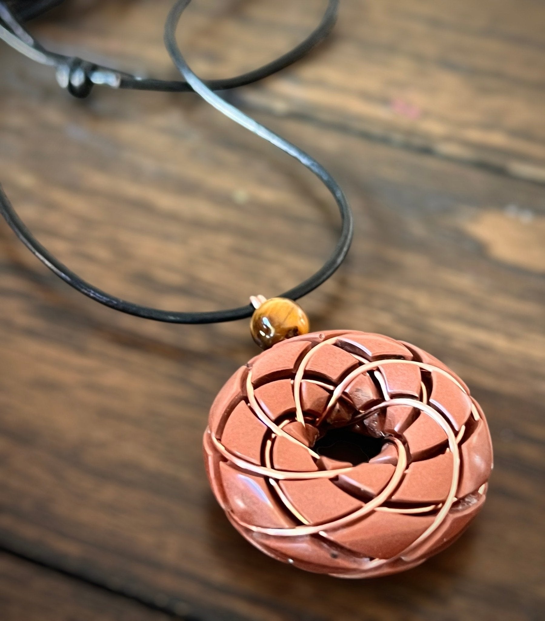 Torus Vortex Pendant-Copper Orgonite Rodin Coil Necklace- Tigers eye - Ethereal Essentials