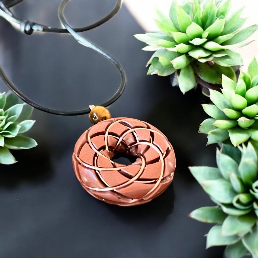 Torus Vortex Pendant-Copper Orgonite Rodin Coil Necklace- Tigers eye - Ethereal Essentials