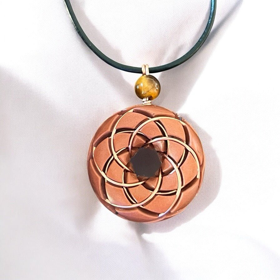 Torus Vortex Pendant-Copper Orgonite Rodin Coil Necklace- Tigers eye - Ethereal Essentials