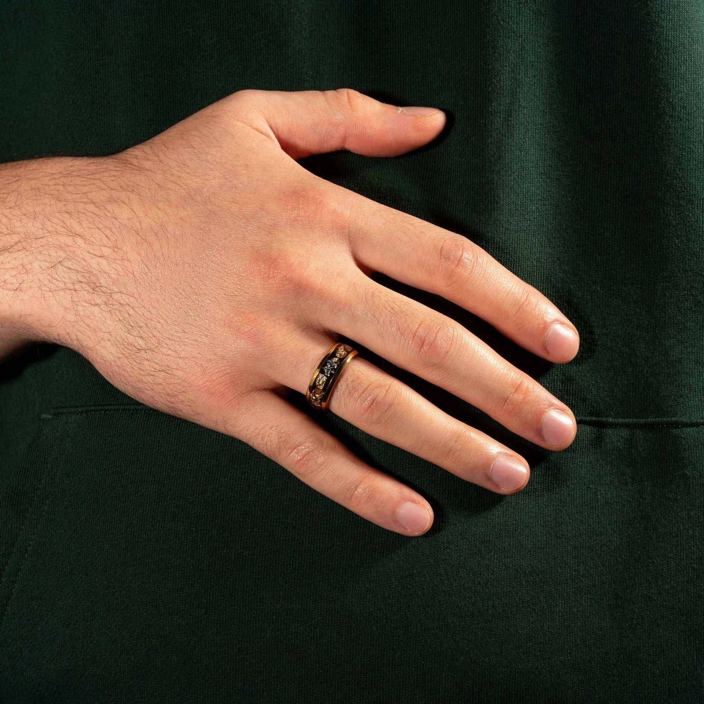 Meteorite Ring x 22K Gold Leaf – Tungsten Carbide Ring for Men