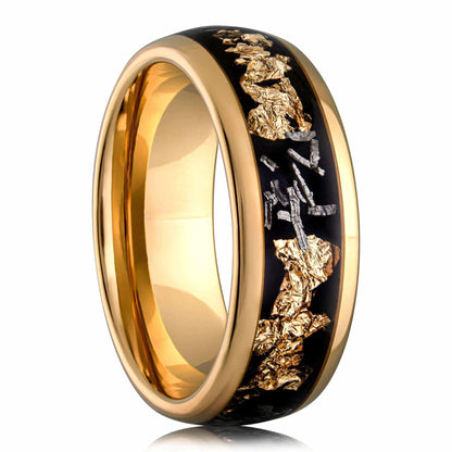 Meteorite Ring x 22K Gold Leaf – Tungsten Carbide Ring for Men