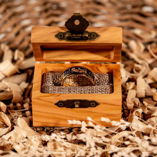 Meteorite Ring x 22K Gold Leaf – Tungsten Carbide Ring for Men