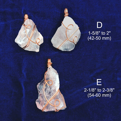 Chunky Raw Rose Quartz Copper Wire-Wrapped Pendant – Handmade Healing Crystal Necklace for Love & Heart Chakra