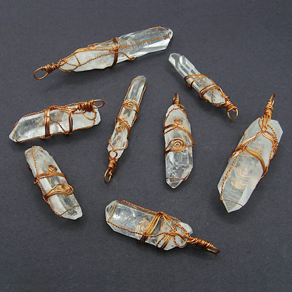 Raw Quartz Crystal Point Pendant – Copper Wire Wrapped Necklace, Handmade
