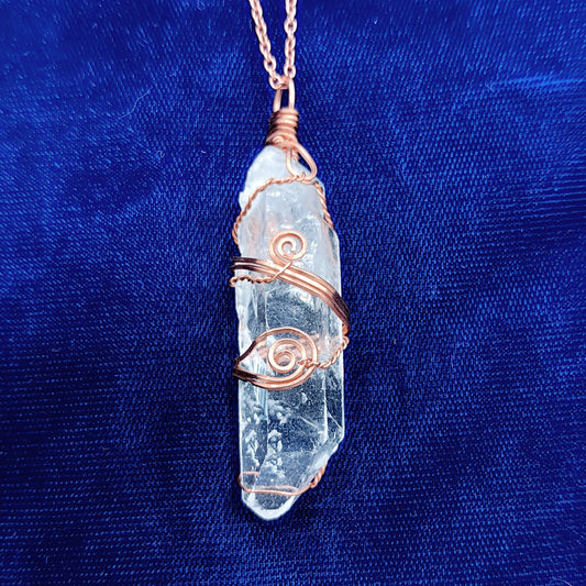 Raw Quartz Crystal Point Pendant – Copper Wire Wrapped Necklace, Handmade