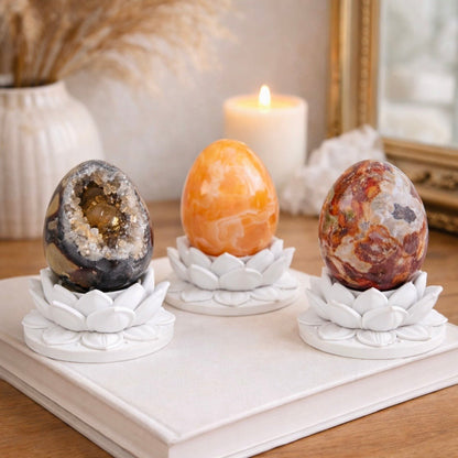 White Lotus Crystal Egg Stand – Choose Your Egg - Ethereal Essentials