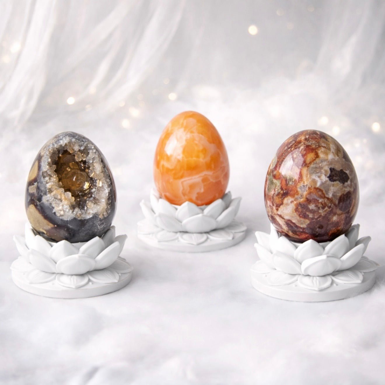 White Lotus Crystal Egg Stand – Choose Your Egg - Ethereal Essentials