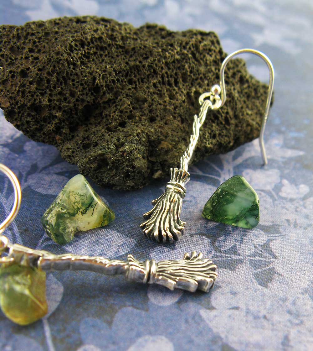 Witch's Broom Earrings, Handmade - 925 Sterling Silver - Ethereal Essentials
