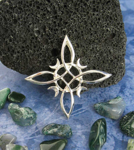 Witch's Knot with 4 Crescent Moons Pendant, Handmade