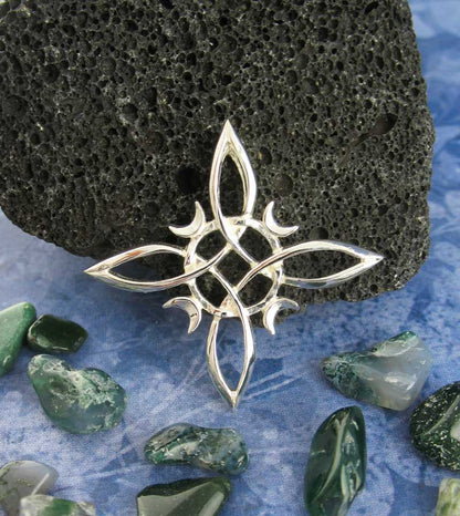 Witch's Knot with 4 Crescent Moons Pendant, Handmade - Ethereal Essentials