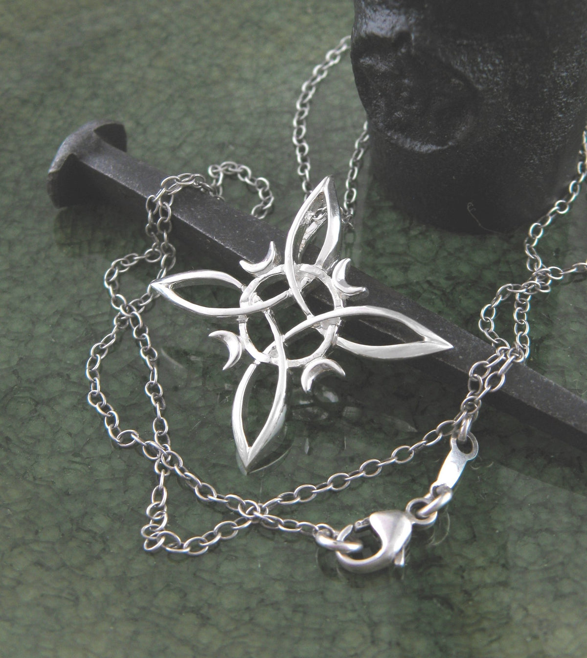 Witch's Knot with 4 Crescent Moons Pendant, Handmade - Ethereal Essentials