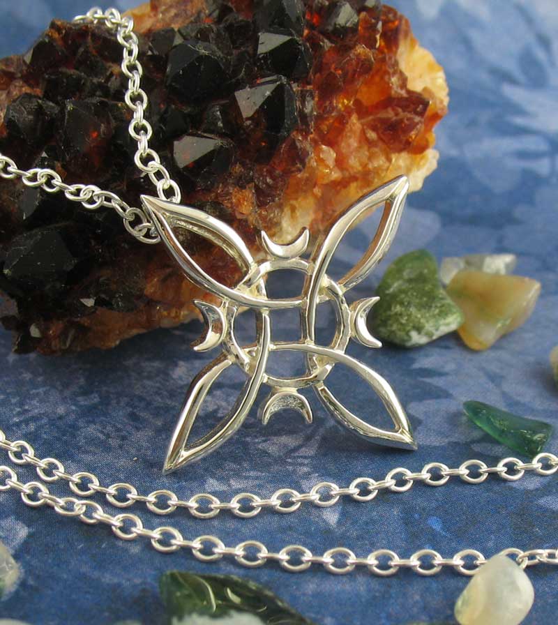 Witch's Knot with 4 Crescent Moons Pendant, Handmade - Ethereal Essentials